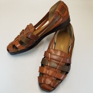 Cabin Creek Womans Size 8M Tricolor Brown Basket Weave Leather Sandals Slip On